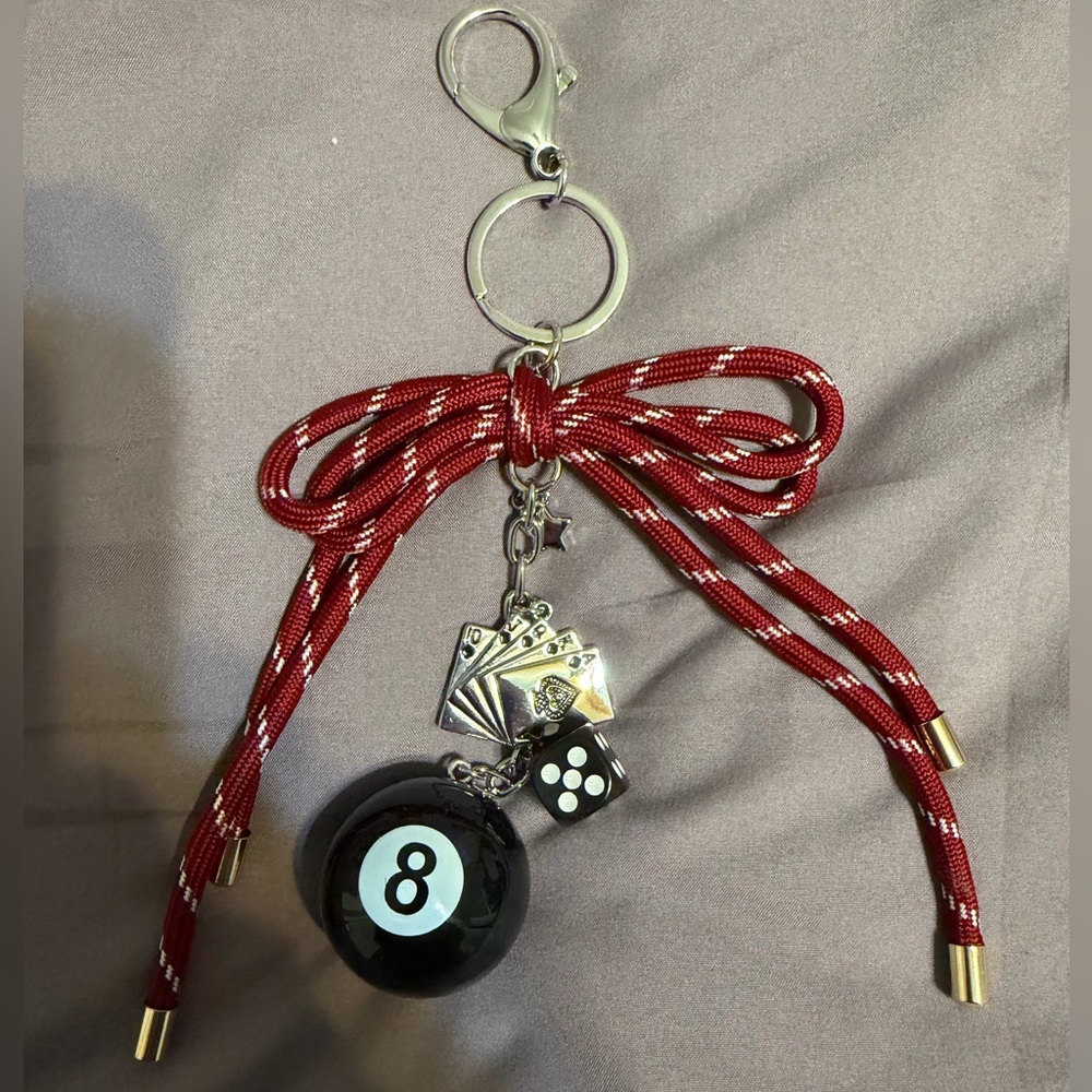 Red Bow with Eight Ball Keychain/Bag Charm